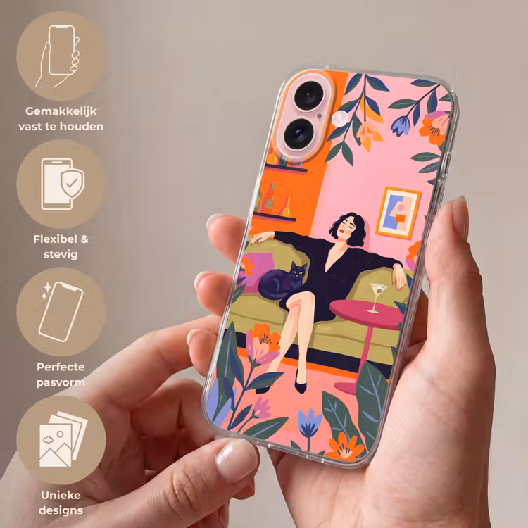 Telefoonhoesje - Vrouw - Kat - Interieur - Modern - Kleurrijk — 4
