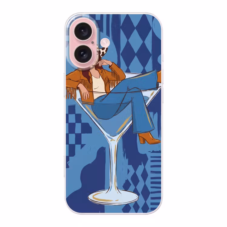 Telefoonhoesje - Vrouw - Martini glas - Abstract - Blauw - Kunst — 1