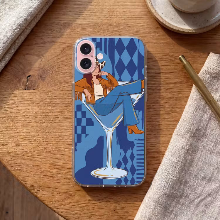 Telefoonhoesje - Vrouw - Martini glas - Abstract - Blauw - Kunst — 2