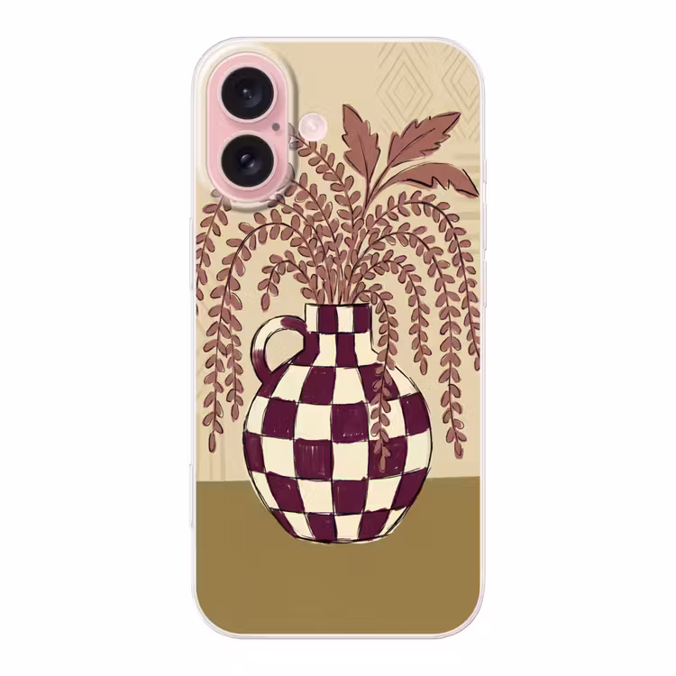 Telefoonhoesje - Vaas - Geruit - Planten - Modern - Paars — 1