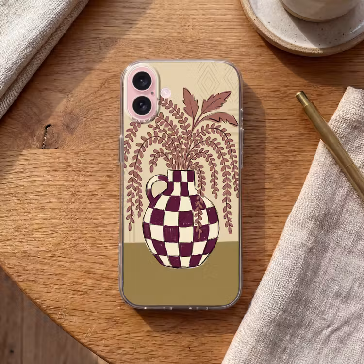 Telefoonhoesje - Vaas - Geruit - Planten - Modern - Paars — 2