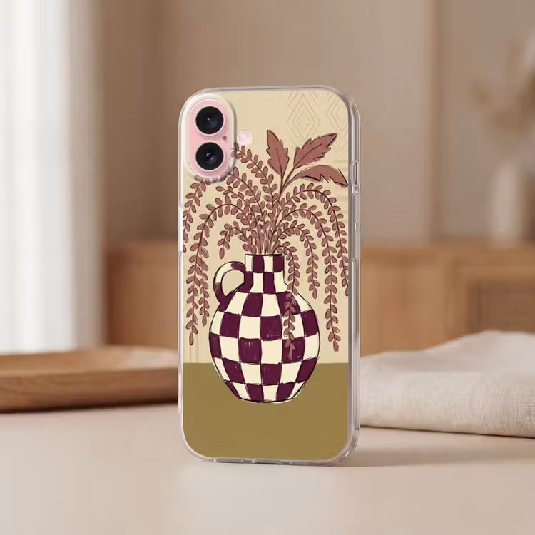 Telefoonhoesje - Vaas - Geruit - Planten - Modern - Paars — 3