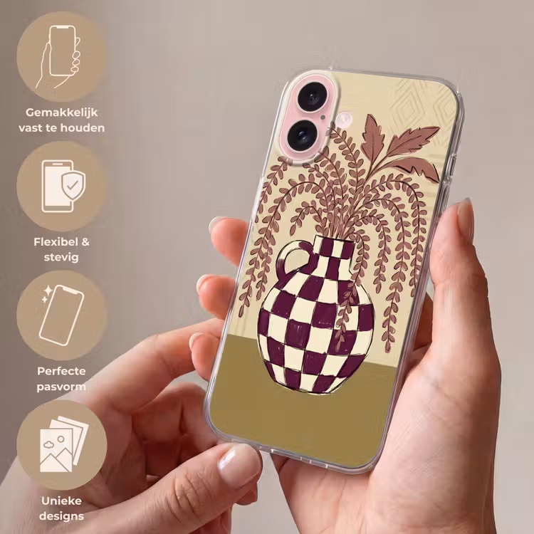 Telefoonhoesje - Vaas - Geruit - Planten - Modern - Paars — 4