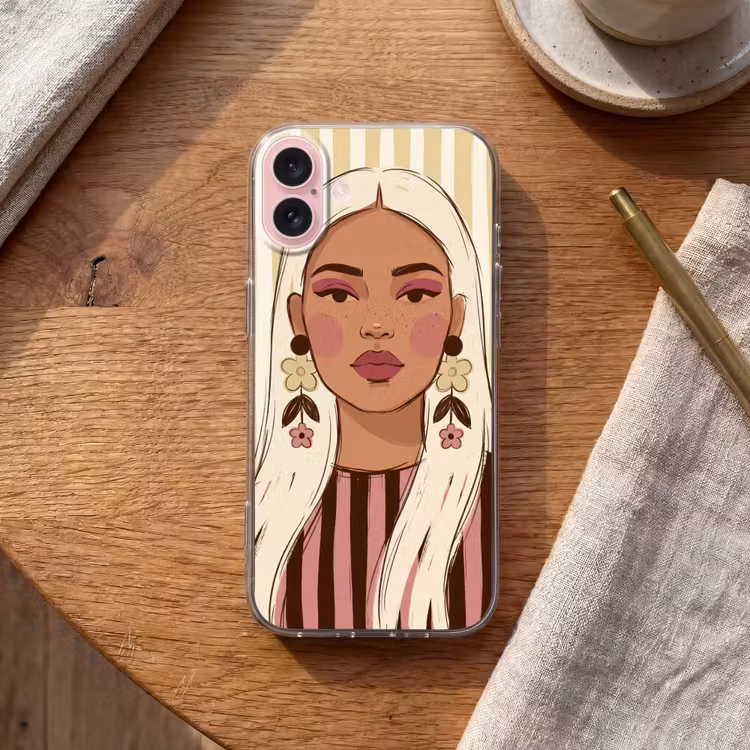 Telefoonhoesje - Vrouw - Portret - Illustratie - Modern - Roze — 2