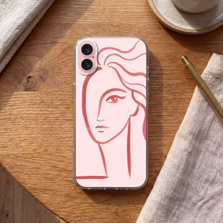 Telefoonhoesje - Vrouw - Portret - Abstract - Lijnkunst - Rood — 2