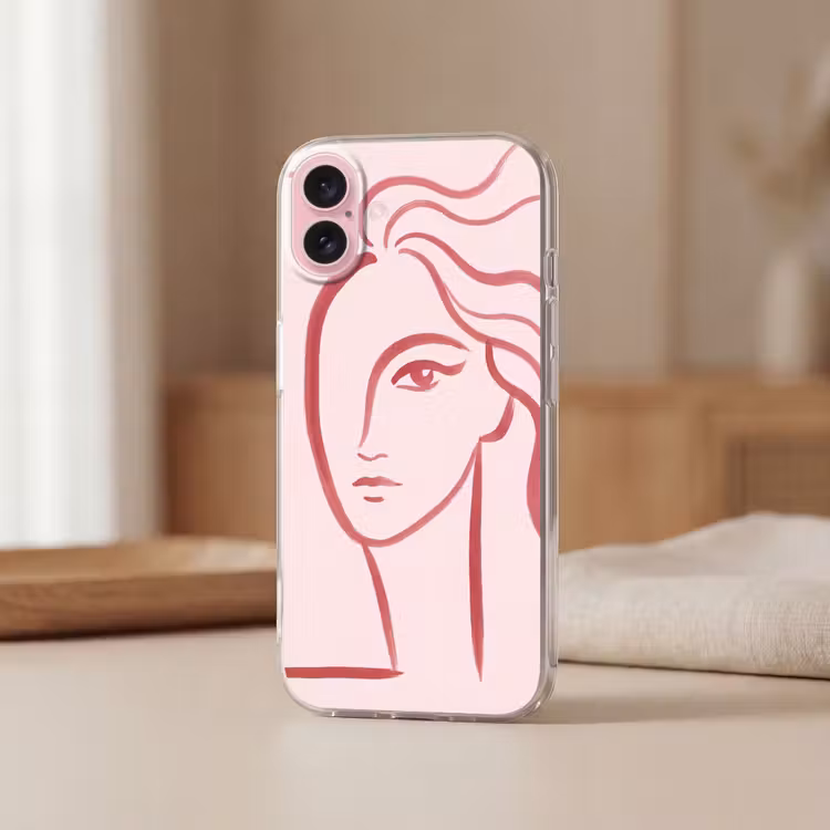 Telefoonhoesje - Vrouw - Portret - Abstract - Lijnkunst - Rood — 3