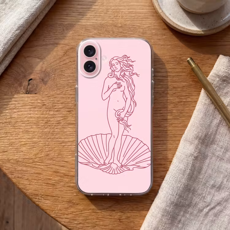 Telefoonhoesje - Vrouw - Schelp - Kunst - Lijntekening - Roze — 2