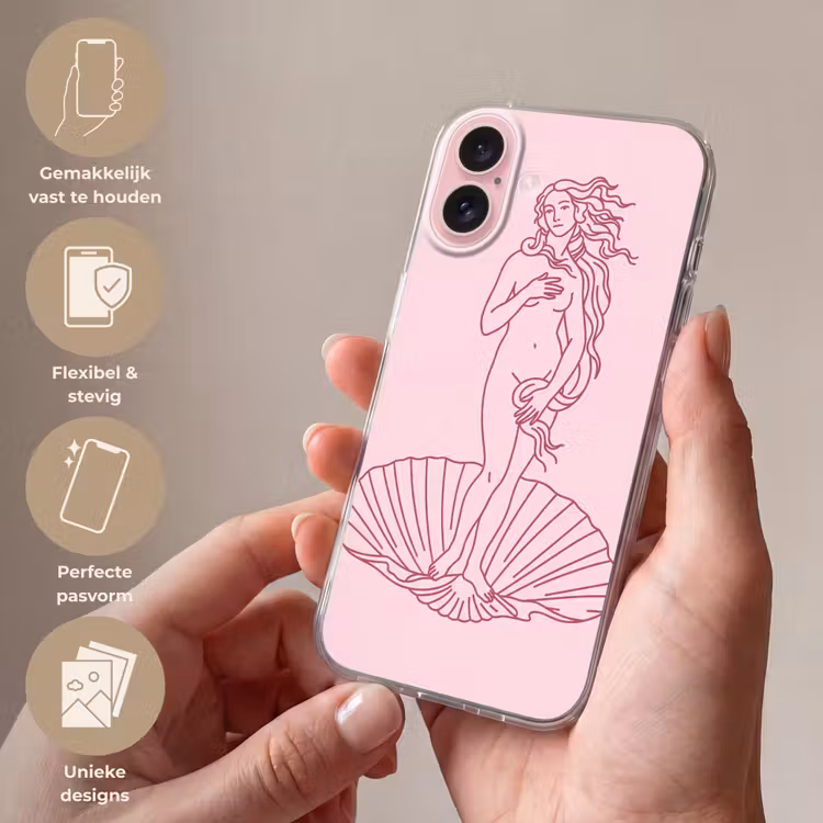 Telefoonhoesje - Vrouw - Schelp - Kunst - Lijntekening - Roze — 4