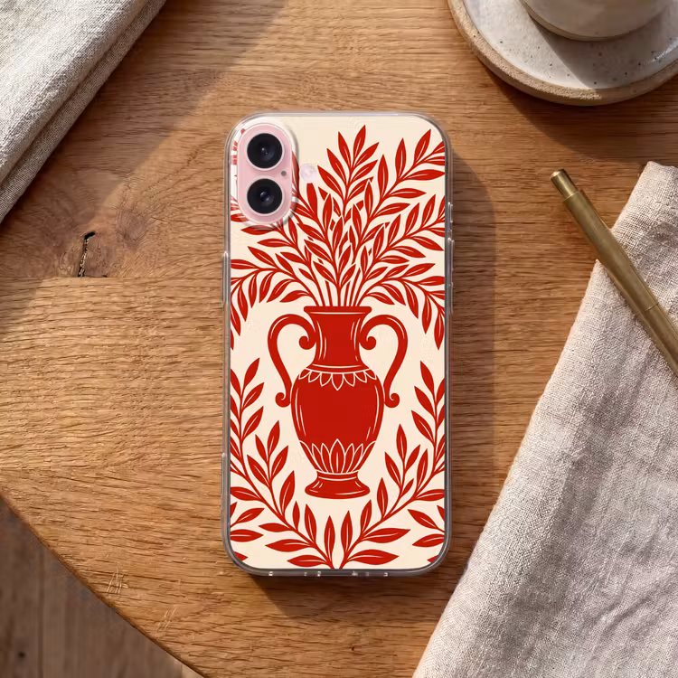 Telefoonhoesje - Vaas - Planten - Decoratie - Abstract - Rood — 2