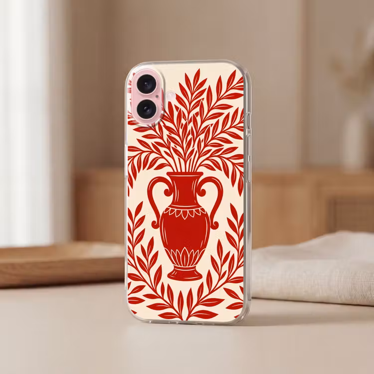 Telefoonhoesje - Vaas - Planten - Decoratie - Abstract - Rood — 3