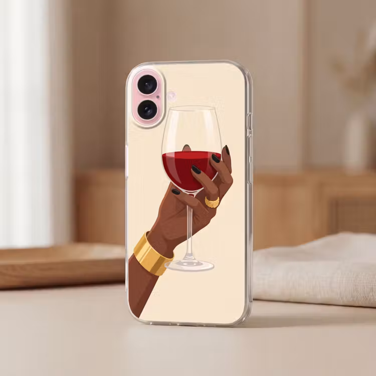 Telefoonhoesje - Vrouw - Wijn - Glas - Illustratie - Rood — 3