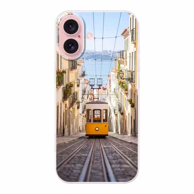 Telefoonhoesje - Tram - Straat - Stad - Architectuur - Geel — 1