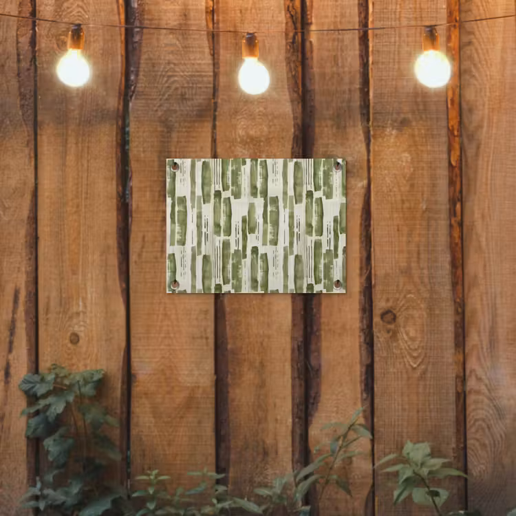 Tuinposter - Groen - Abstract - Penseelstreken - Linnen - Patroon — 2