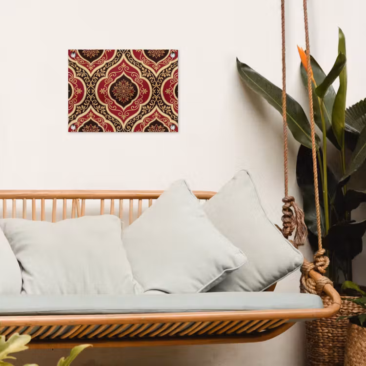 Tuinposter - Patroon - Ornament - Barok - Rood - Goud — 5