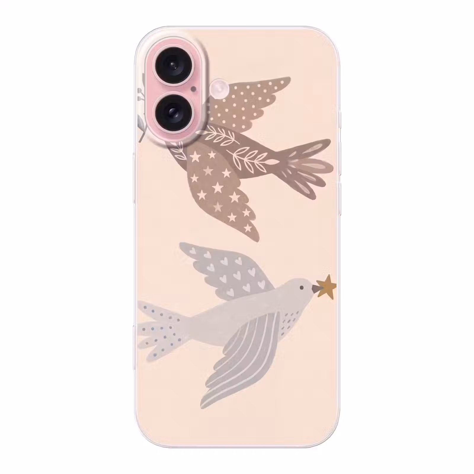 Telefoonhoesje - Vogel - Bessen - Natuur - Modern - Beige — 1