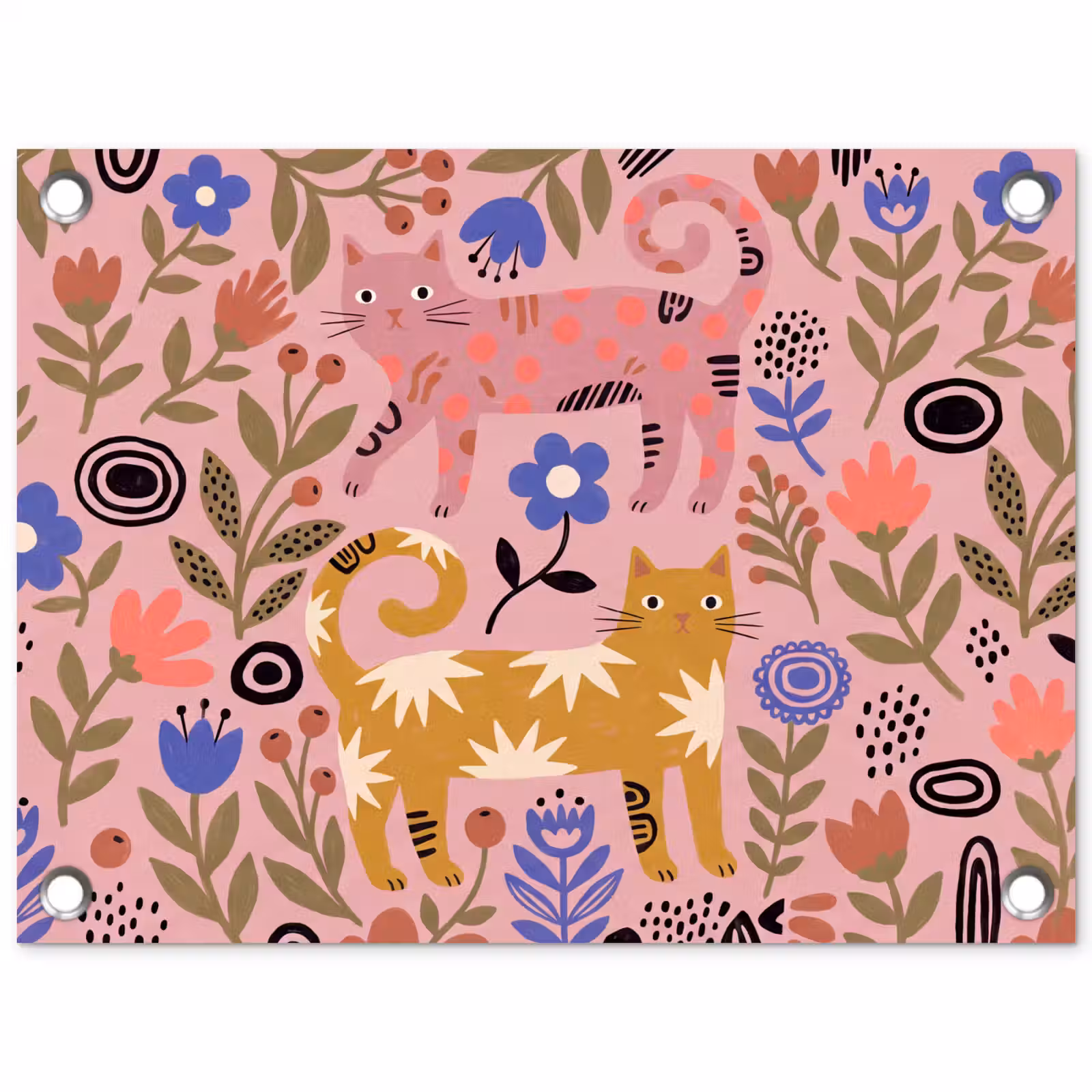 Tuinposter - Kat - Bloemen - Dieren - Modern - Roze — 1