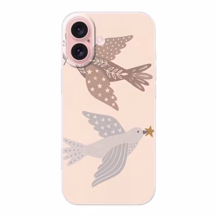Telefoonhoesje - Vogel - Bessen - Natuur - Modern - Beige — 1