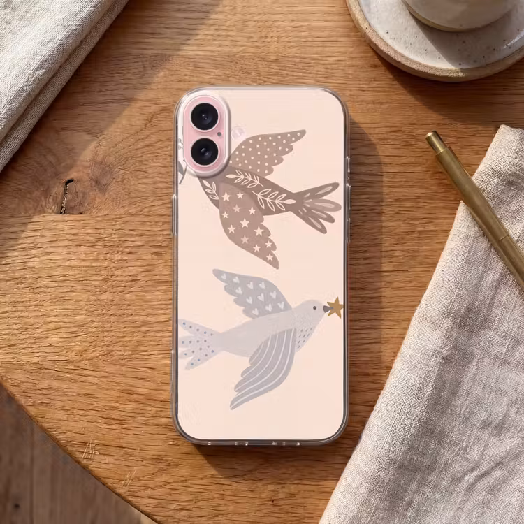 Telefoonhoesje - Vogel - Bessen - Natuur - Modern - Beige — 2