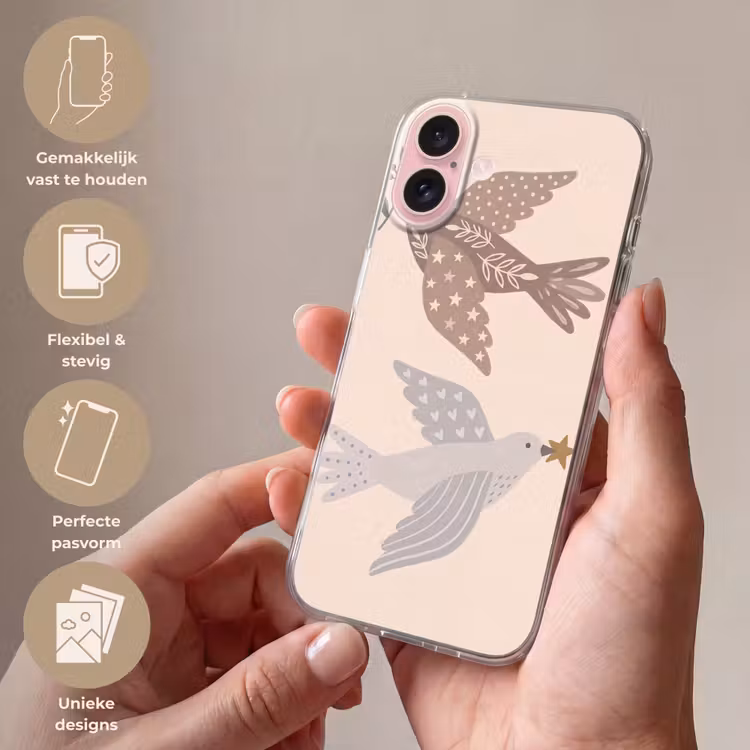 Telefoonhoesje - Vogel - Bessen - Natuur - Modern - Beige — 4