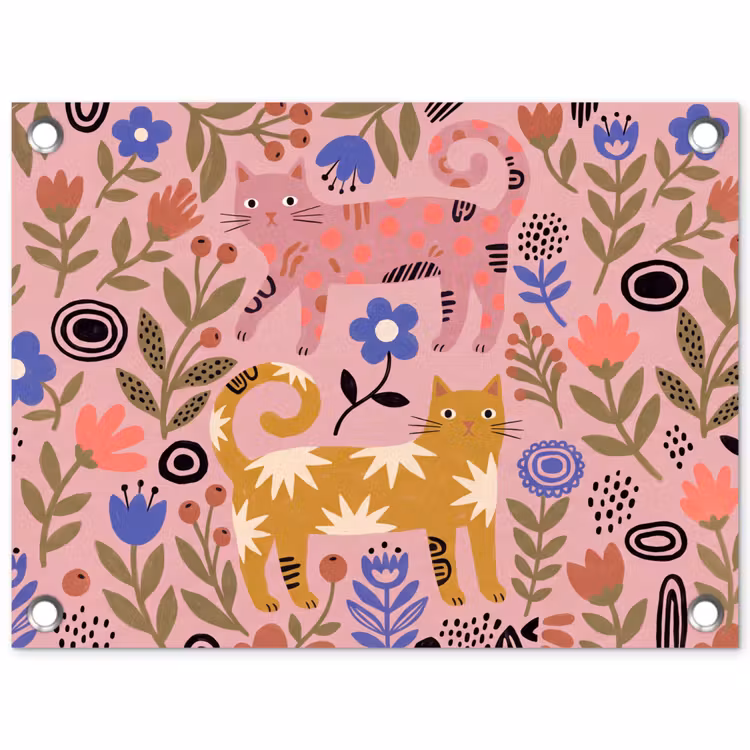 Tuinposter - Kat - Bloemen - Dieren - Modern - Roze — 1