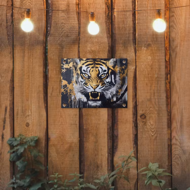 Tuinposter - Tijger - Verfspatten - Goud — 2