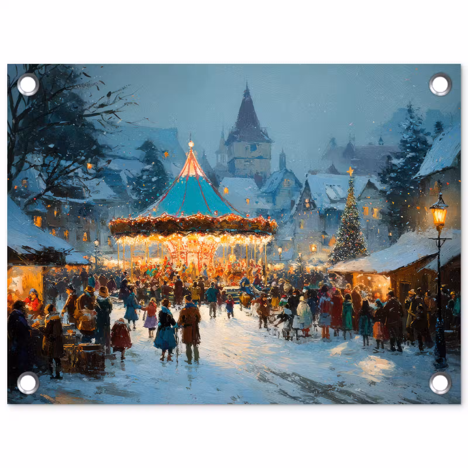 Tuinposter - Winterkermis - Dorp - Kleurrijk — 1