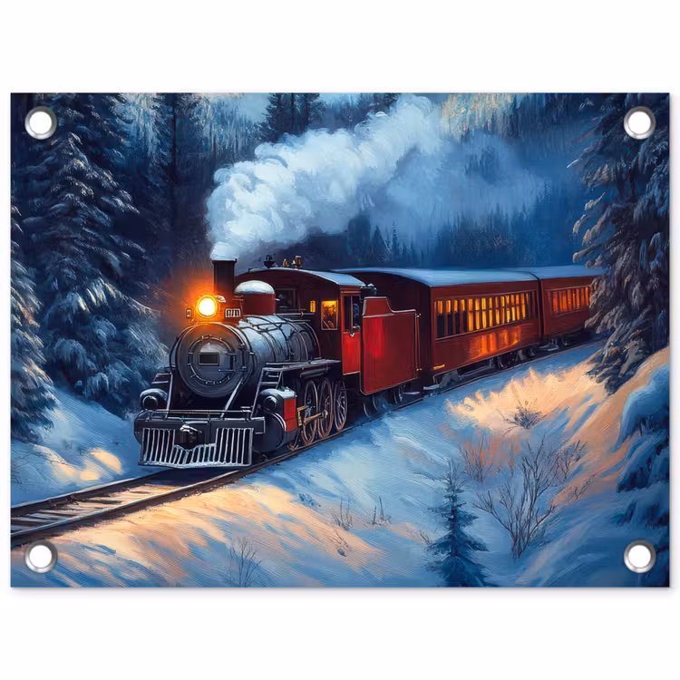 Tuinposter - Trein - Kerst - Sneeuw - Kersttrein — 1
