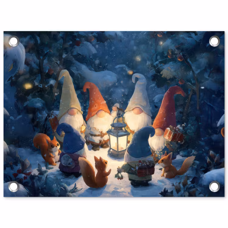 Tuinposter - Winter - Gnooms - Eekhoorns - Meerkleurig — 1