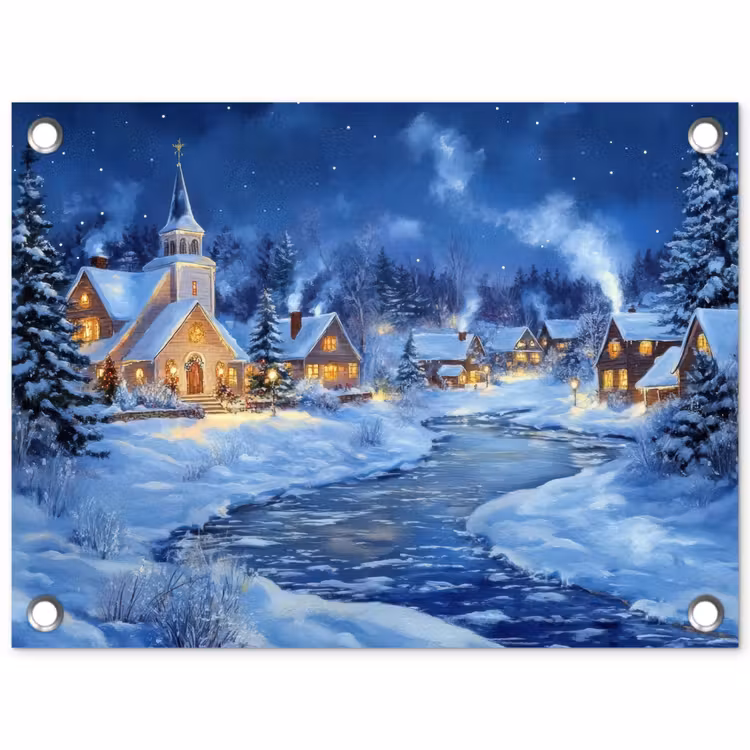 Tuinposter - Winteravond - Kerstdorp - Donker — 1