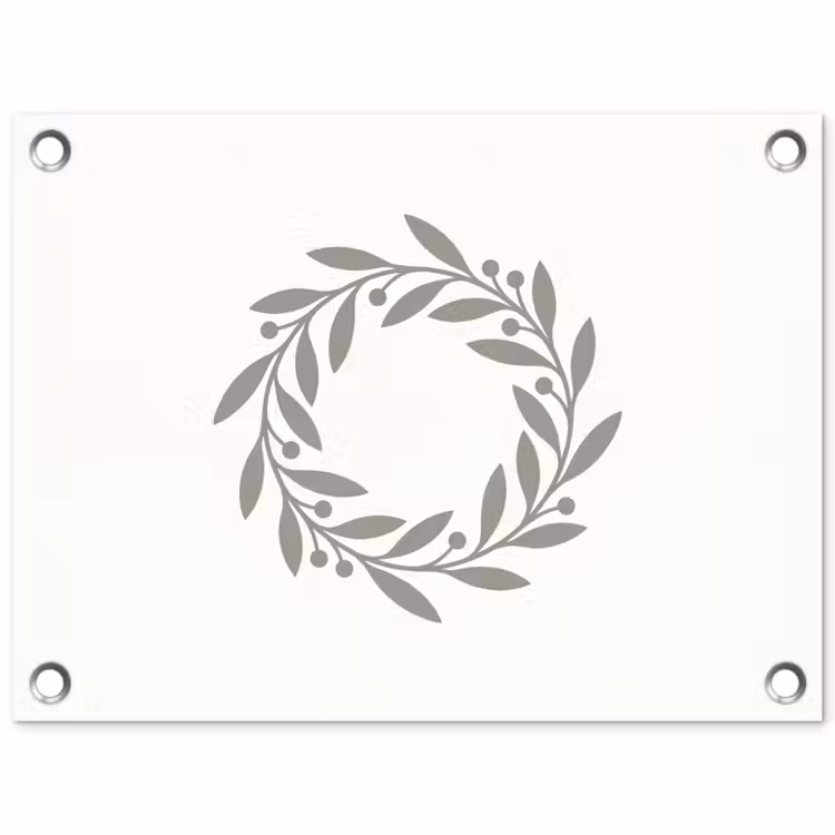 Tuinposter - Krans - Bladeren - Natuur - Minimalistisch - Grijs — 1