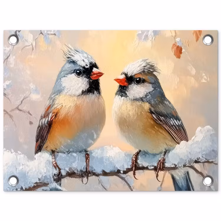 Tuinposter - Vogels - Tak - Winter - Sneeuw — 1