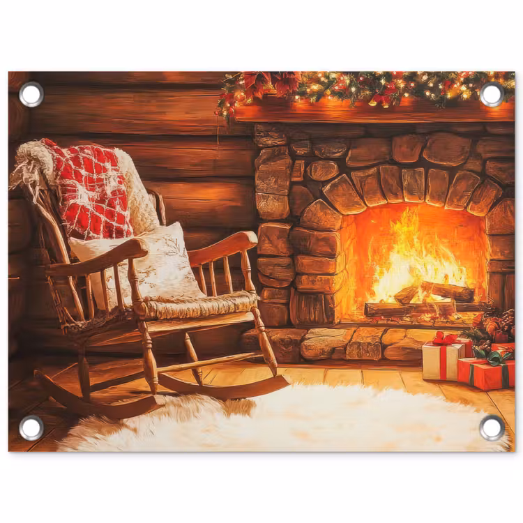 Tuinposter - Winter - Kerst - Huis - Openhaard — 1
