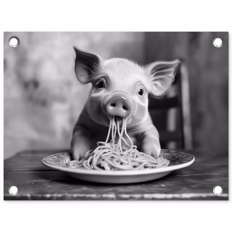 Tuinposter - Varken - Schattig - Spaghetti - Zwart wit - Dier — 1