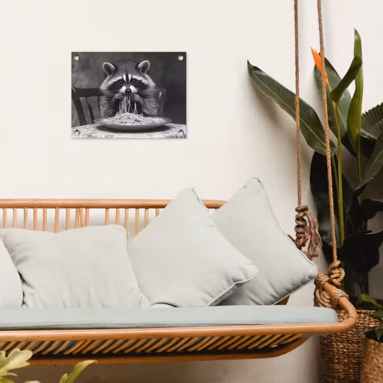 Tuinposter - Wasbeer - Cute - Pasta - Tafelkleed - Zwart - Wit — 5