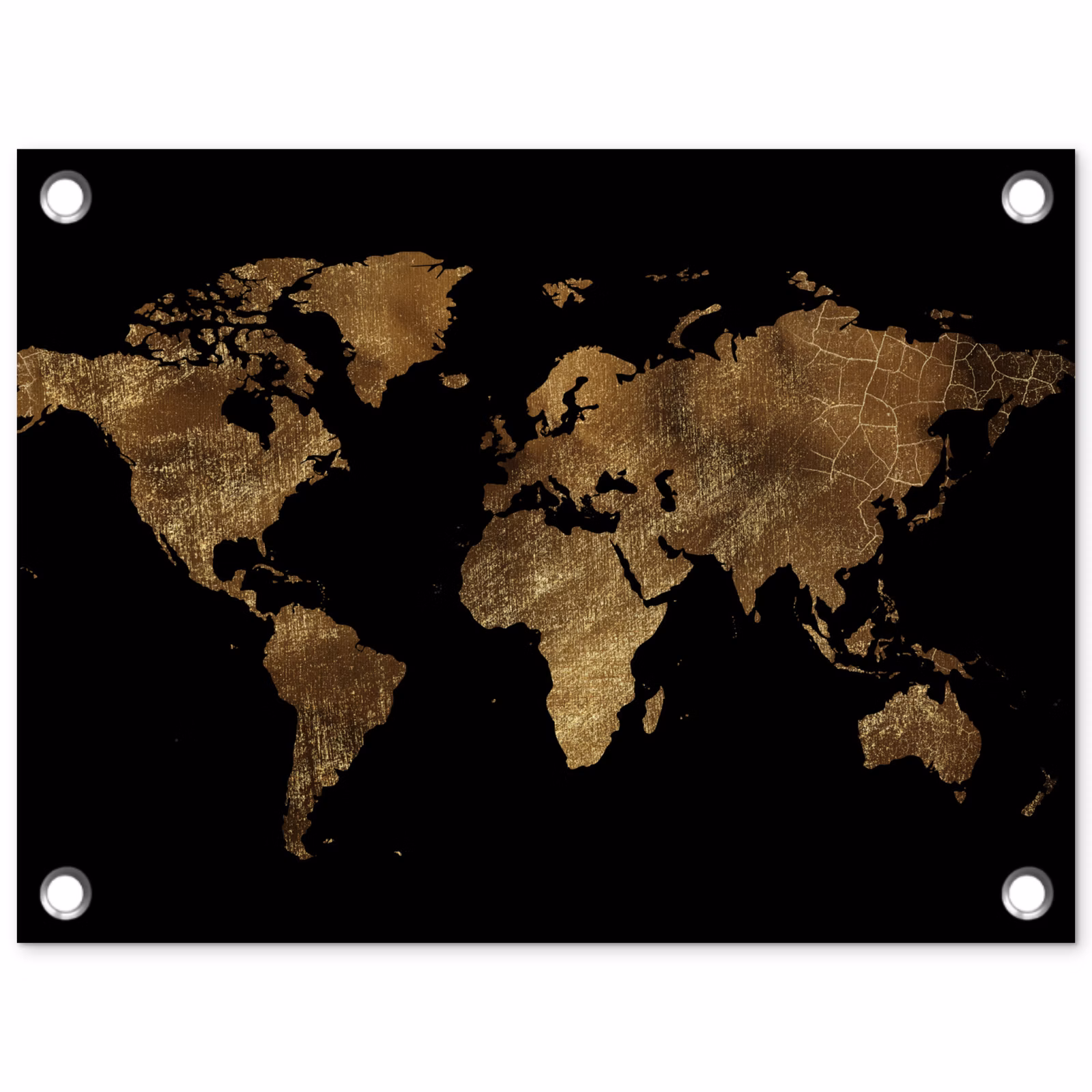 Tuinposter - Wereldkaart - Goud - Luxe - Aarde - Zwart — 1