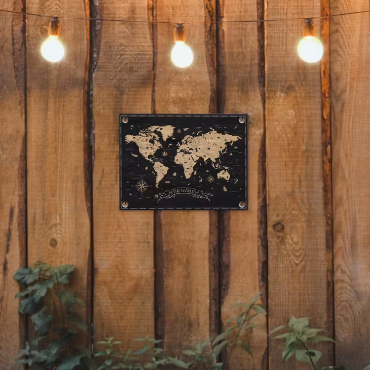 Tuinposter - Wereldkaart - Beige - Zwart — 2