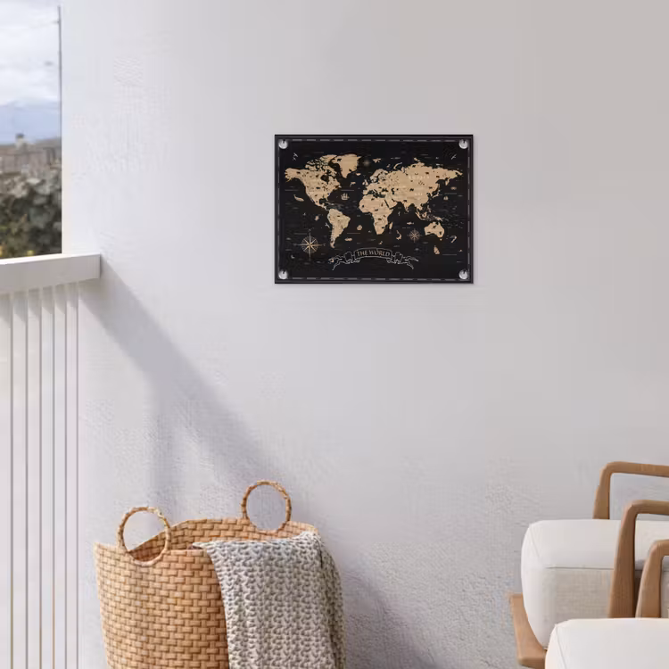 Tuinposter - Wereldkaart - Beige - Zwart — 3