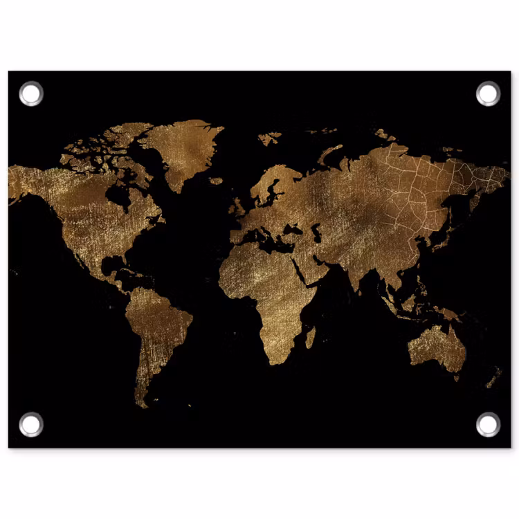 Tuinposter - Wereldkaart - Goud - Luxe - Aarde - Zwart — 1