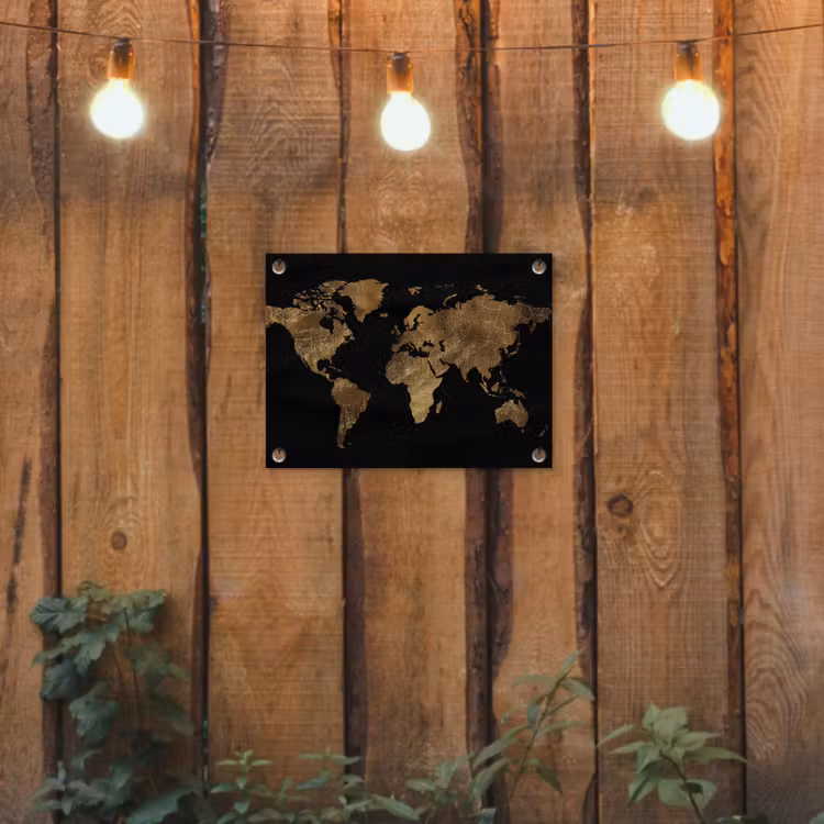 Tuinposter - Wereldkaart - Goud - Luxe - Aarde - Zwart — 2