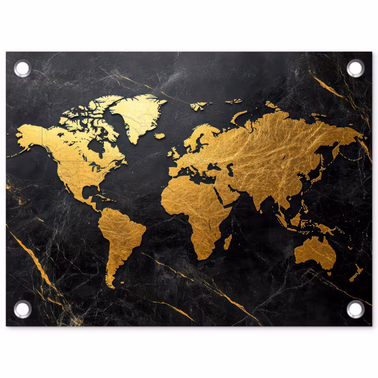 Tuinposter - Wereldkaart - Goud - Marmer — 1