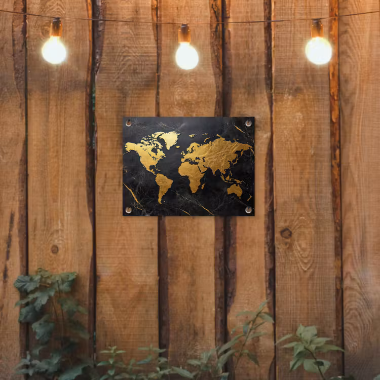 Tuinposter - Wereldkaart - Goud - Marmer — 2