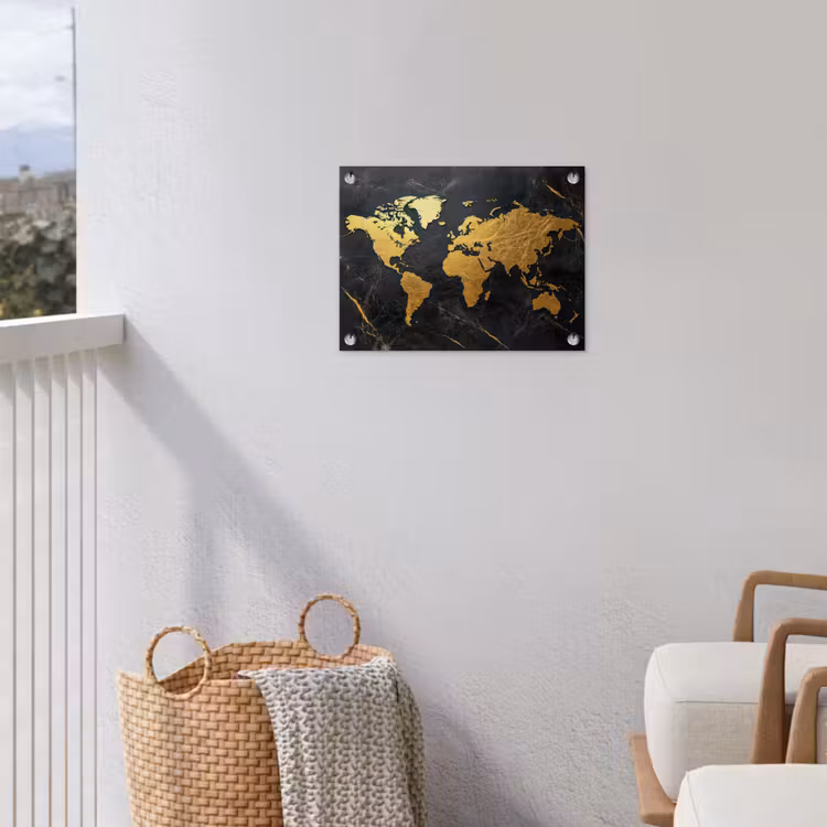 Tuinposter - Wereldkaart - Goud - Marmer — 3
