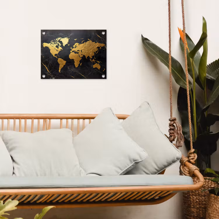 Tuinposter - Wereldkaart - Goud - Marmer — 5