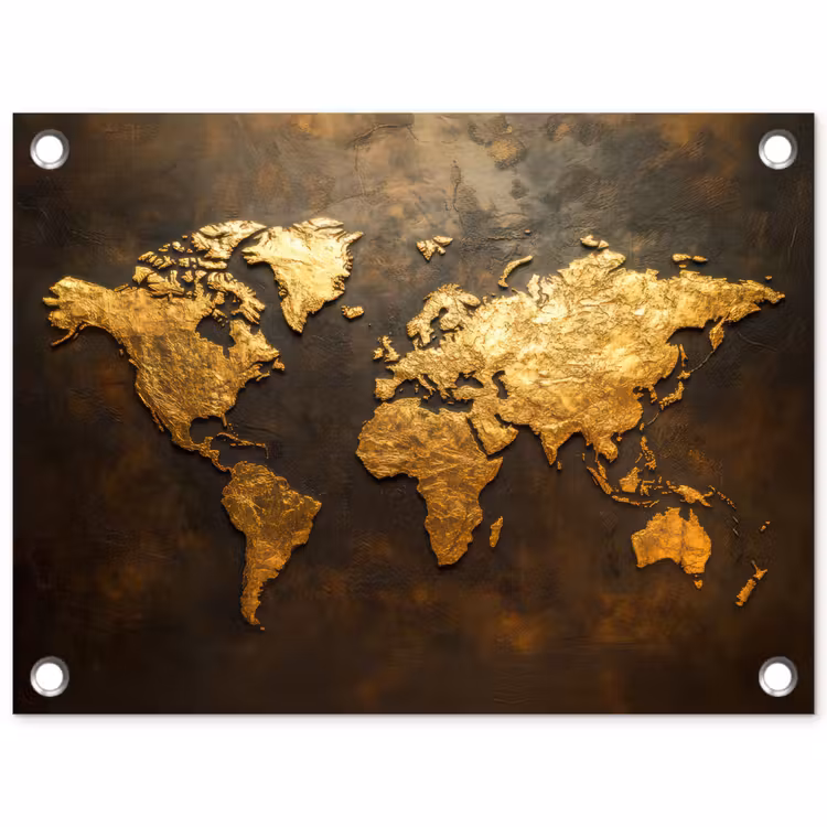 Tuinposter - Wereldkaart - Goud - Roest — 1