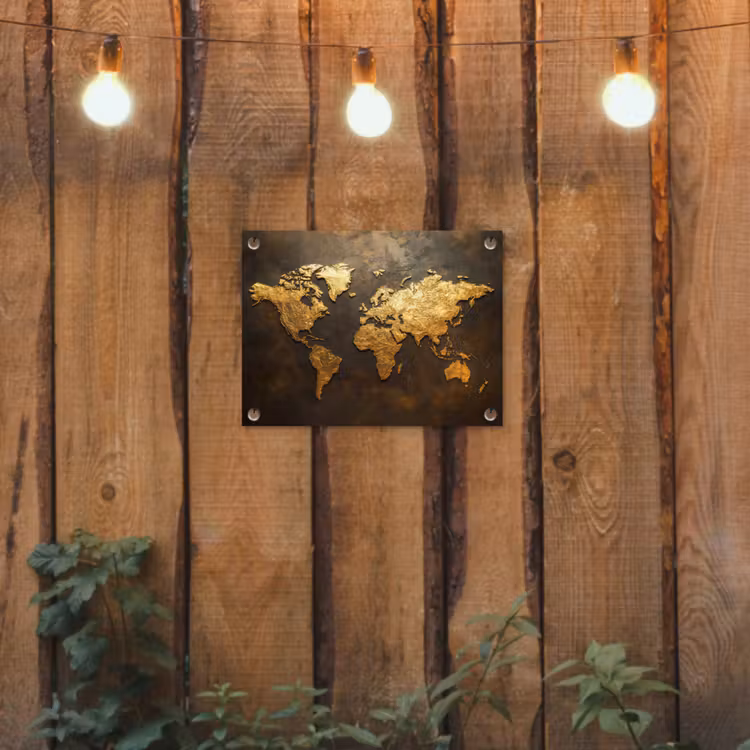 Tuinposter - Wereldkaart - Goud - Roest — 2