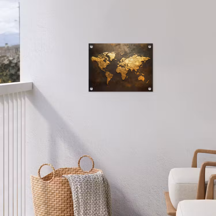 Tuinposter - Wereldkaart - Goud - Roest — 3