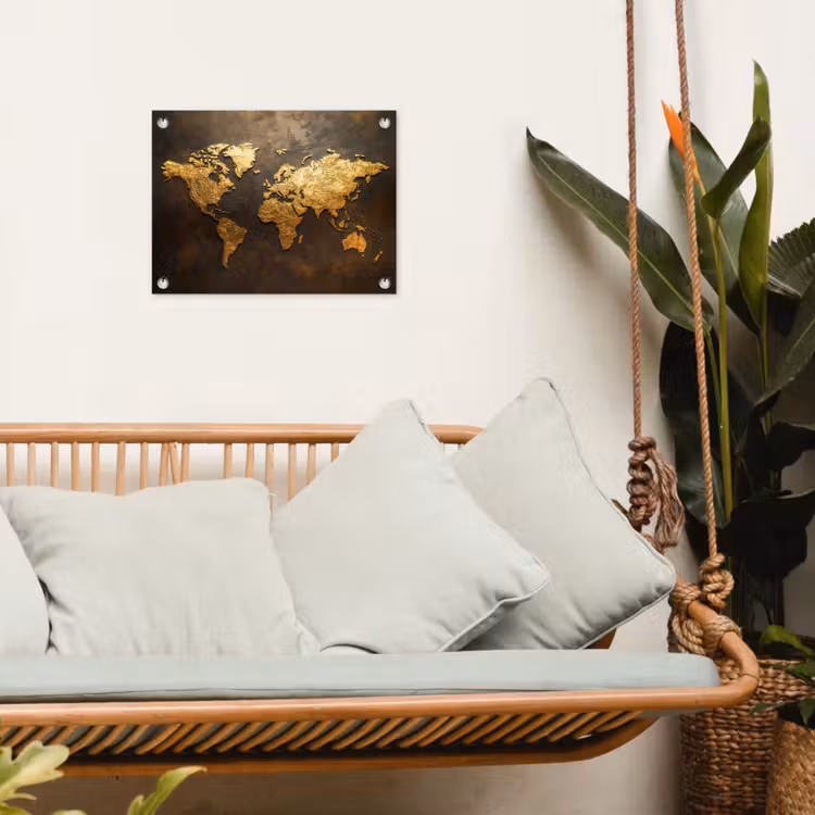 Tuinposter - Wereldkaart - Goud - Roest — 5