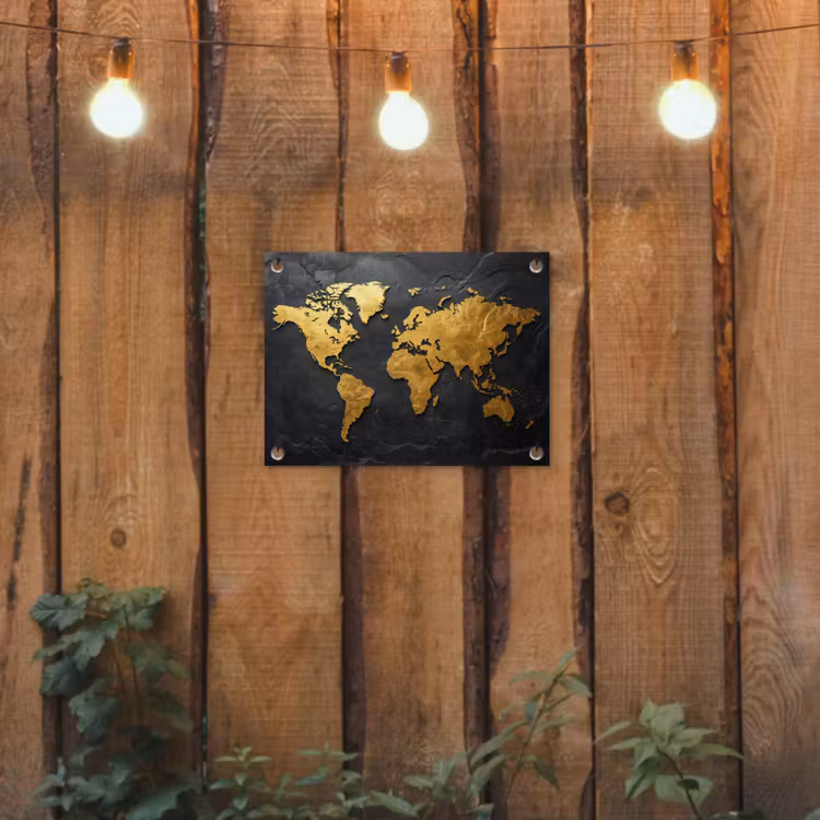 Tuinposter - Wereldkaart - Goud - Steen — 2