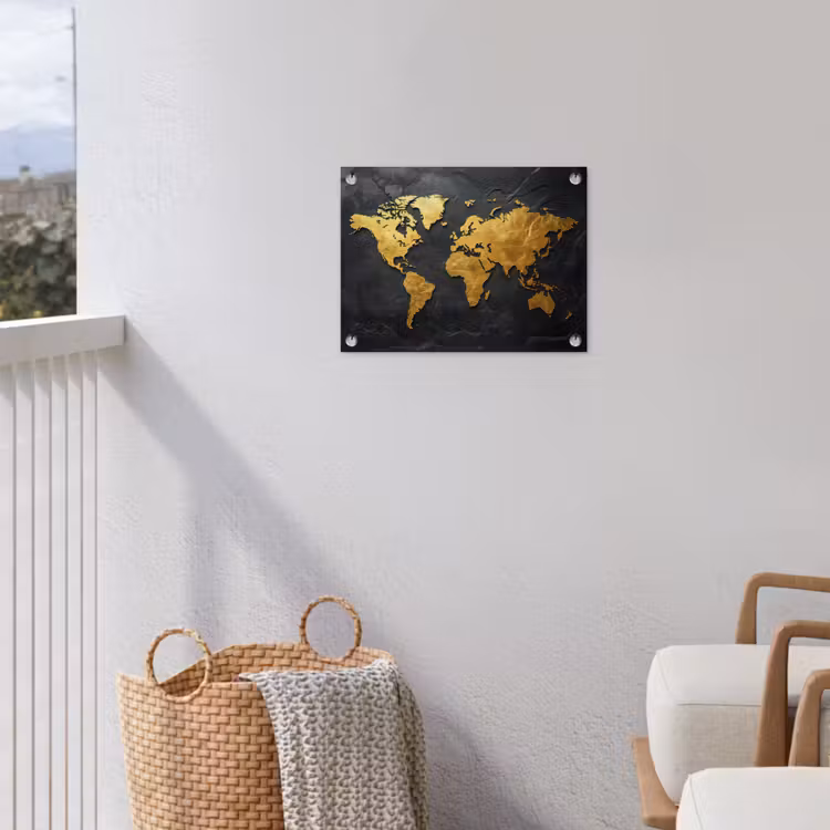 Tuinposter - Wereldkaart - Goud - Steen — 3