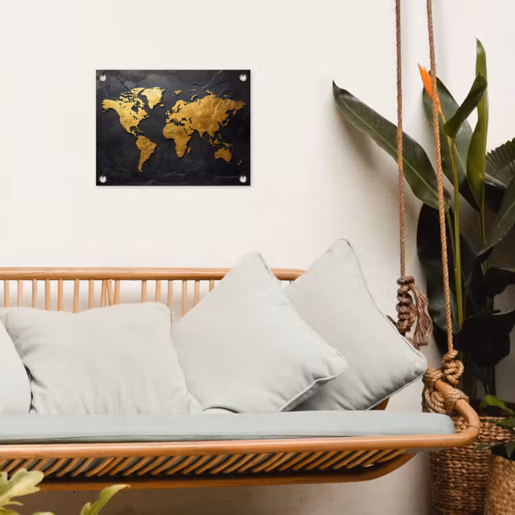 Tuinposter - Wereldkaart - Goud - Steen — 5